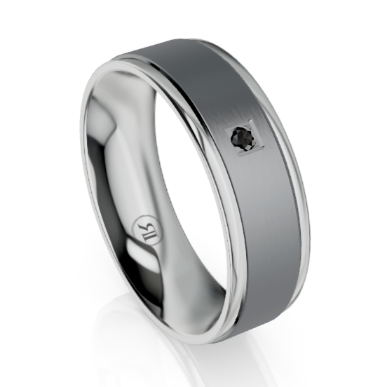 The Kingsley Tantalum & Platinum Wedding Ring with Black Diamond