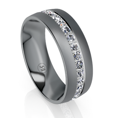 Tantalum and Platinum Stripe with White Diamond Wedding Ring