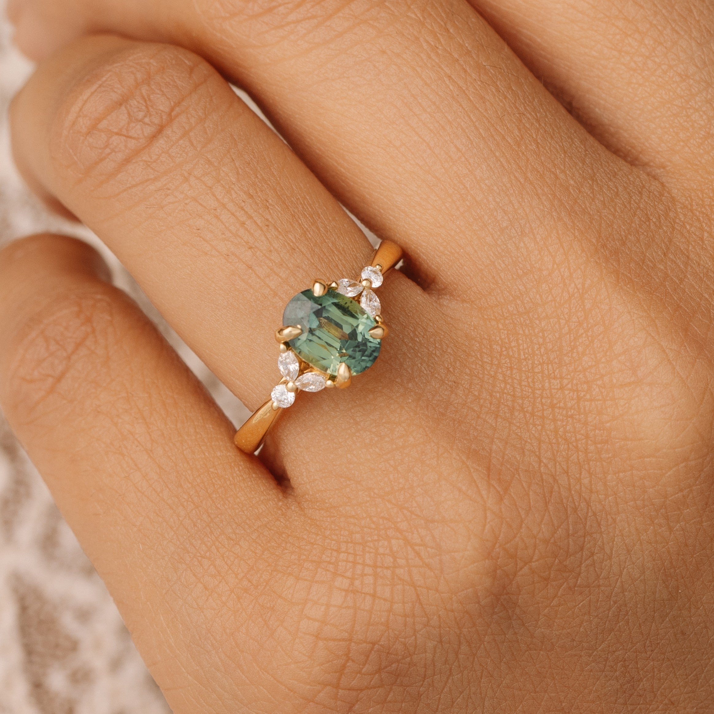 Blair Oval 2.02ct Green Madagascan Sapphire Engagement Ring