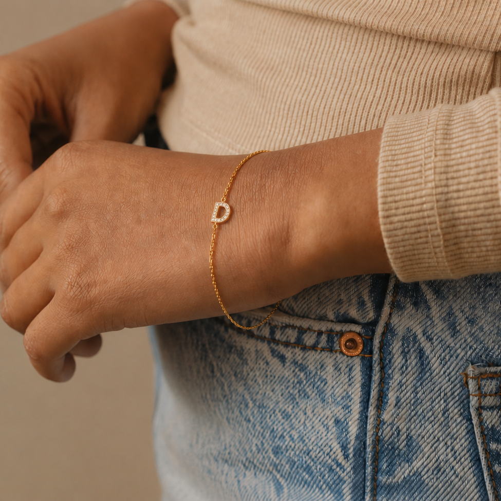 Initial Diamond Gold Bracelet D-F