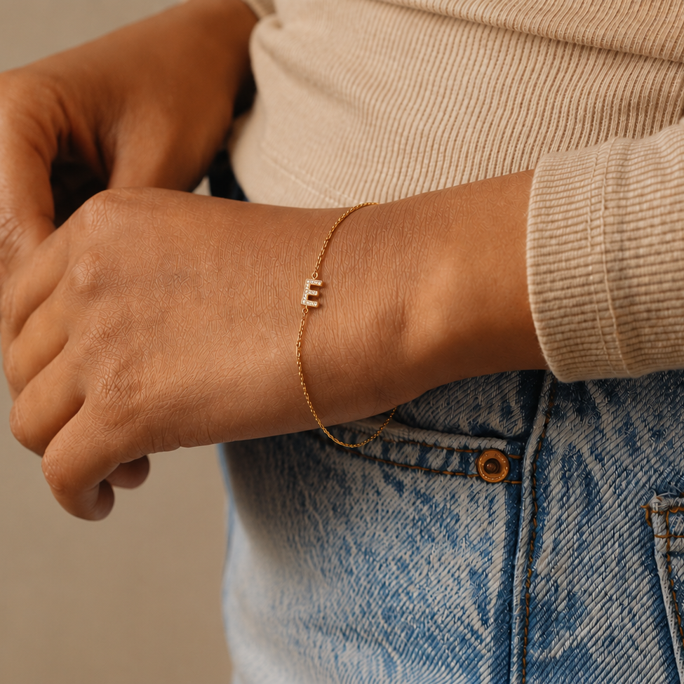 Initial Diamond Gold Bracelet D-F
