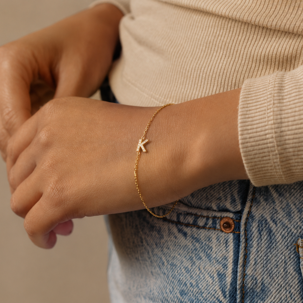 Initial Diamond Gold Bracelet -J - L