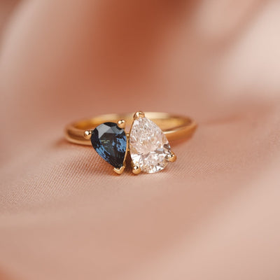 Lara Toi et Moi Pear Ceylon Sapphire and Lab Diamond Ring