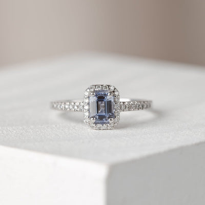 Emerald Blue Ceylon Sapphire Engagement Ring