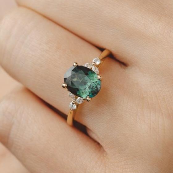 Blair Oval 2.69 ct Australian Green Teal Sapphire Engagement Ring