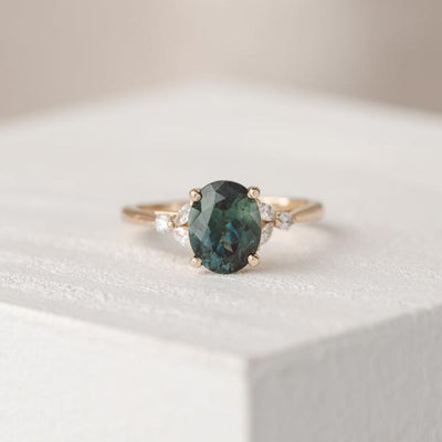 Blair Oval 2.69 ct Australian Green Teal Sapphire Engagement Ring