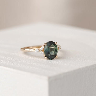 Blair Oval 2.69 ct Australian Green Teal Sapphire Engagement Ring