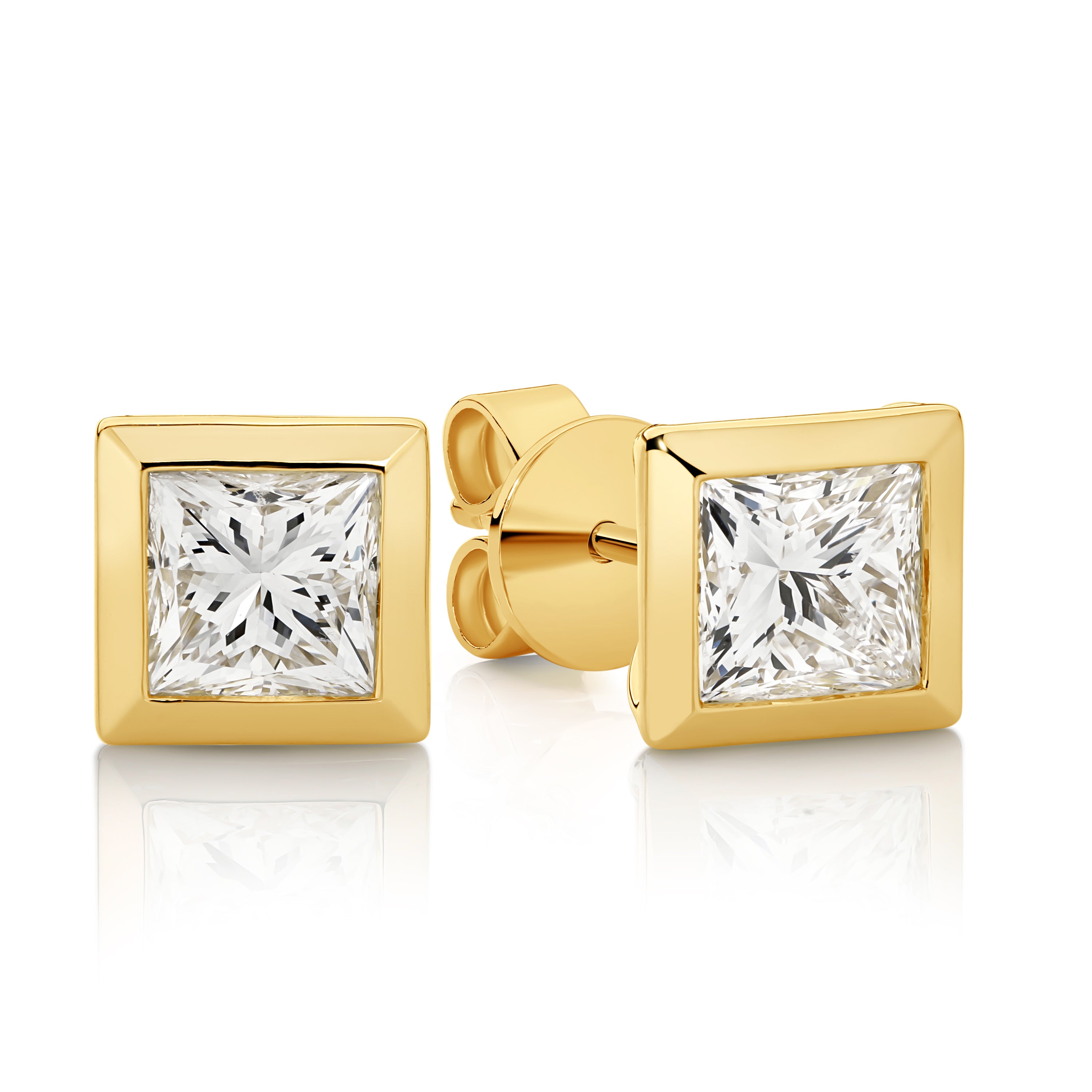 Lumina Princess Cut Bezel Diamond Earrings