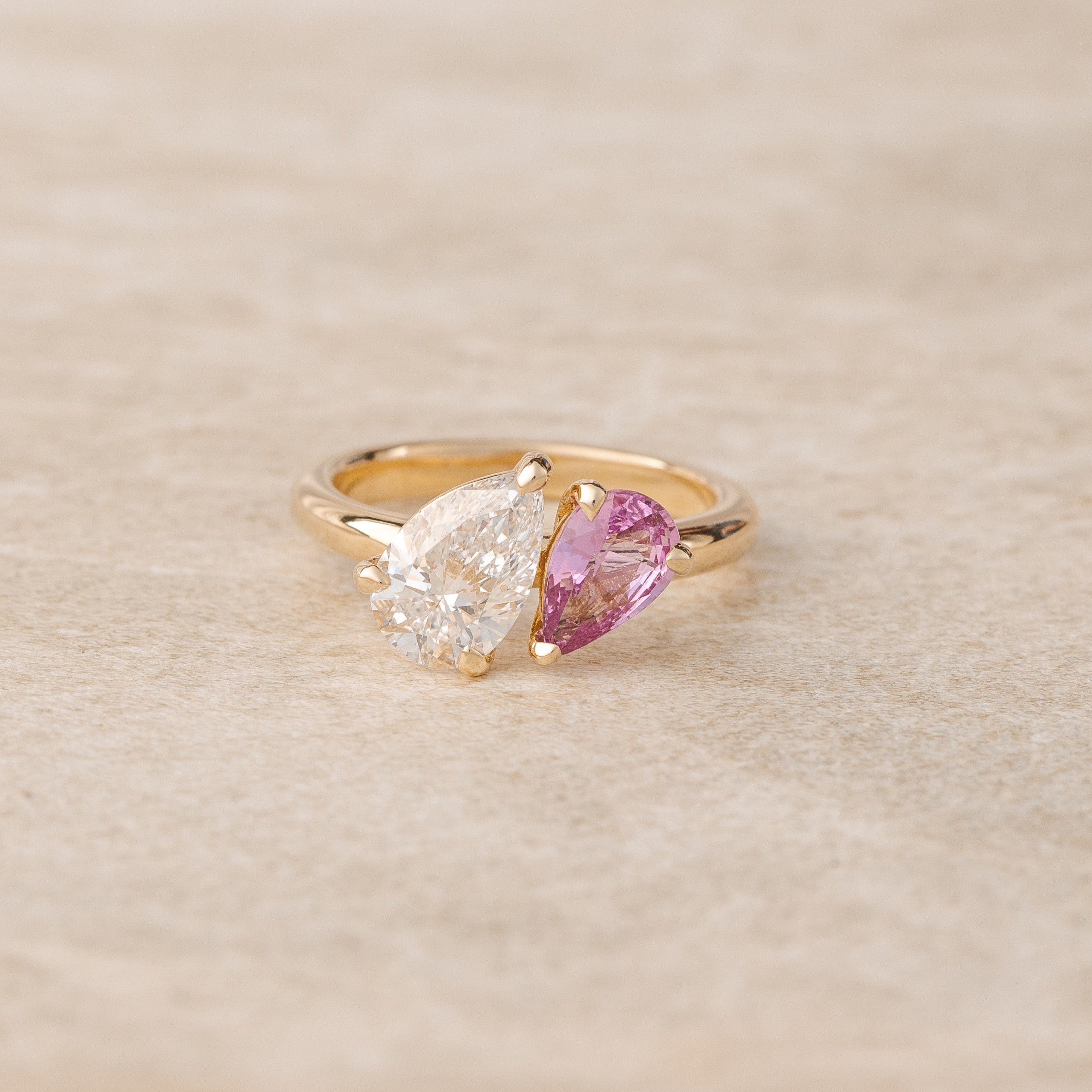 Lara Toi et Moi Pink / Purple 1.10 ct Sapphire and 1.51 ct Pear Lab Diamond Ring