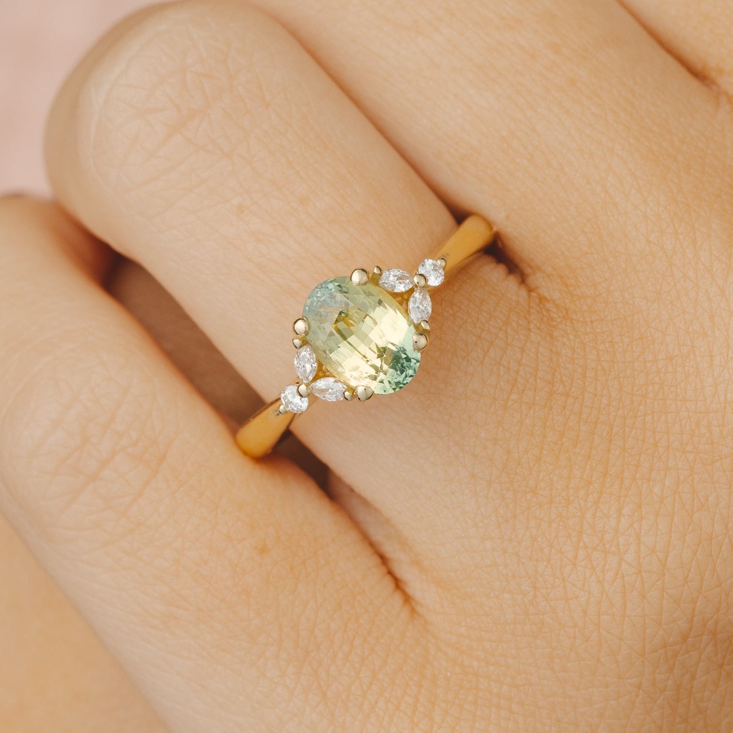 Blair 2.05ct Oval Madagascan Green Yellow Sapphire Engagement Ring