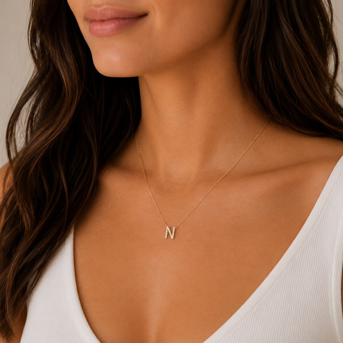 Diamond Initial Gold Necklace N-T