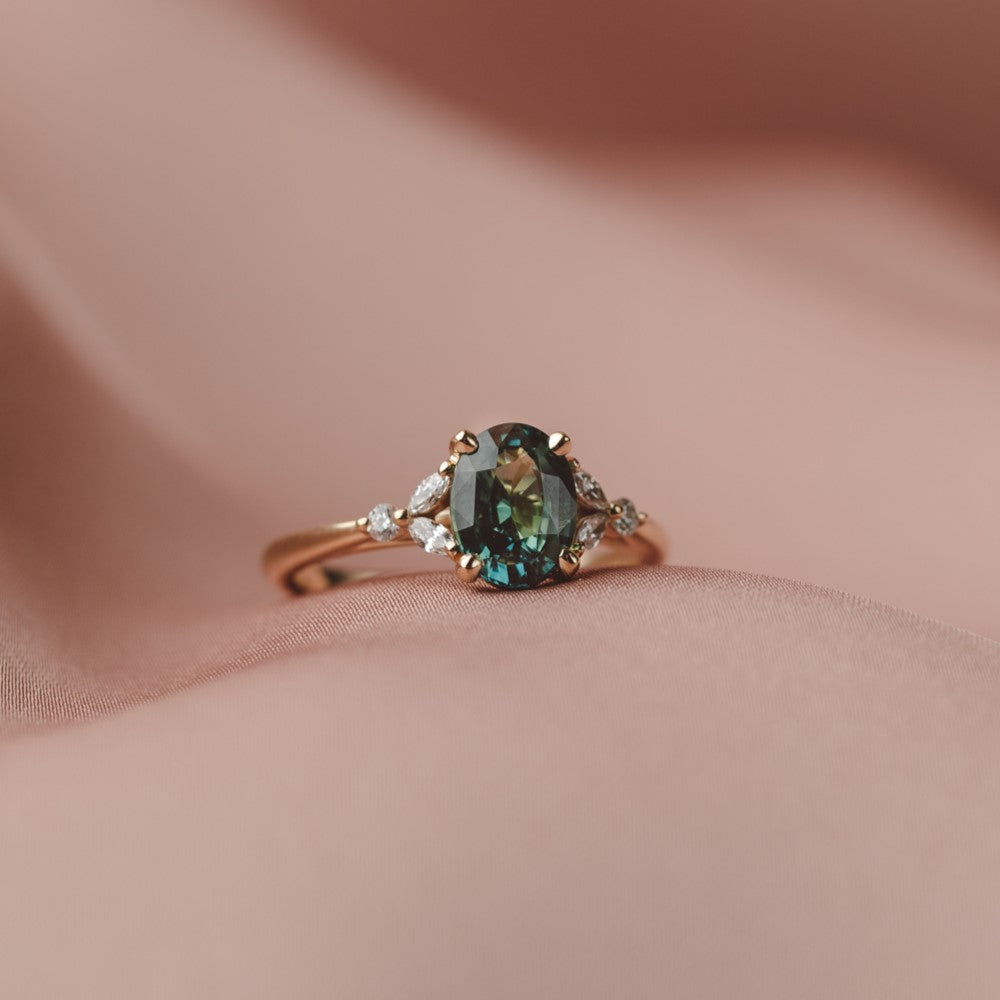 Blair Oval 1.62ct Madagascan Teal Sapphire Engagement Ring