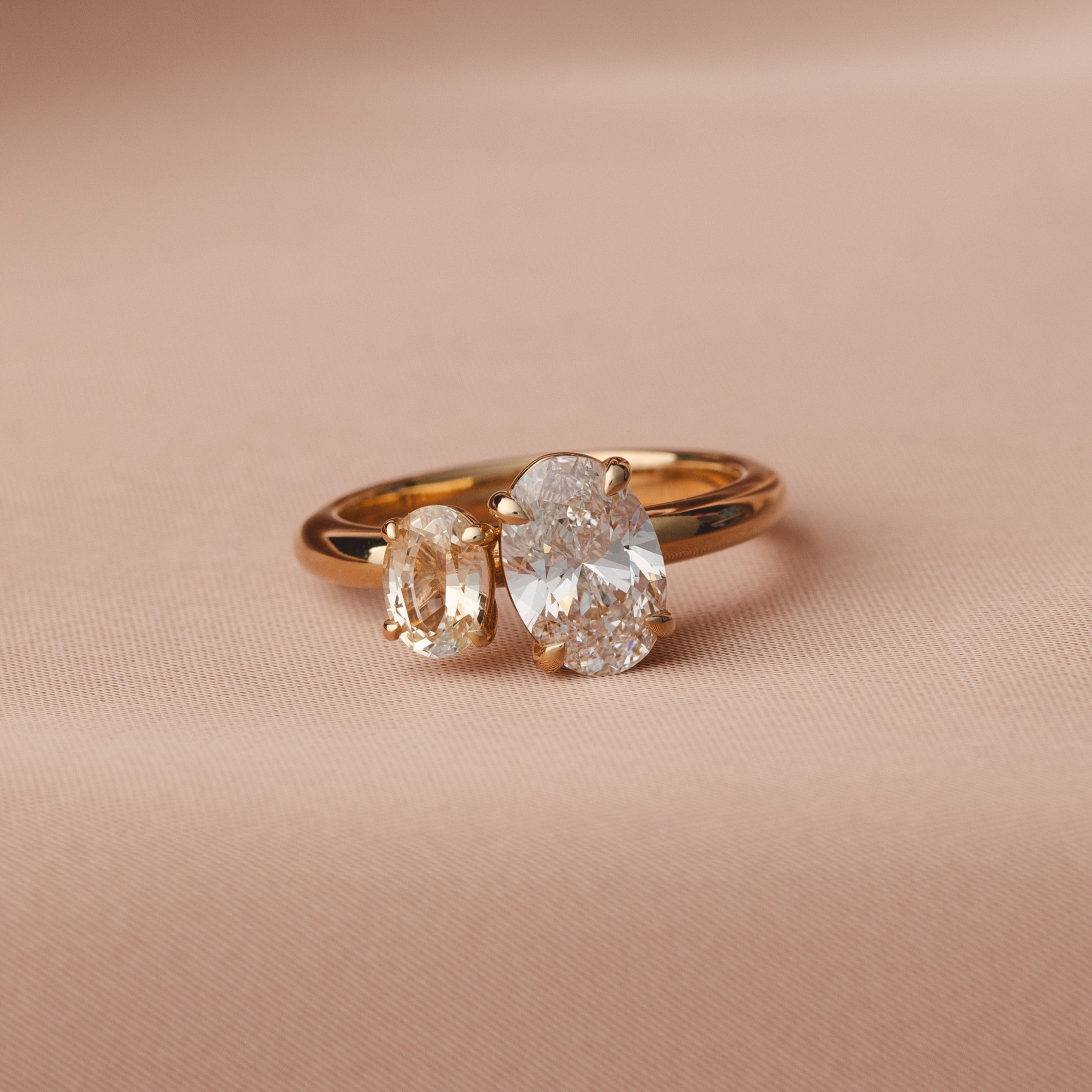 Lara Double Oval Toi et Moi Pastel Yellow Sapphire and Lab Diamond Ring