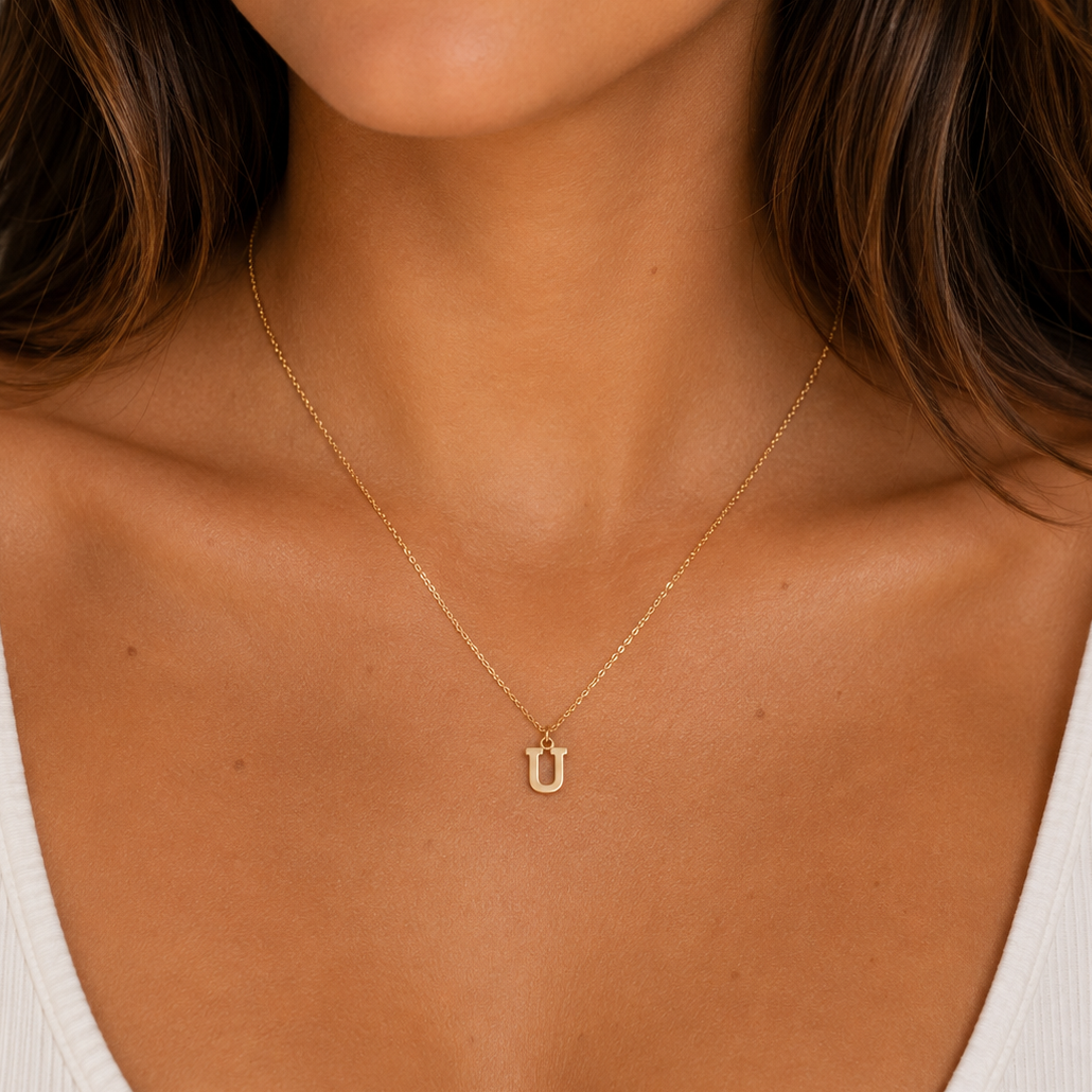 Initial Letter Gold Necklace U - Z