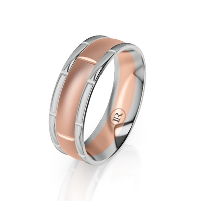 The Warwick White Gold Edged & Rose Gold Grooved Ring