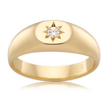 Star Patterned Gold Signet Ring