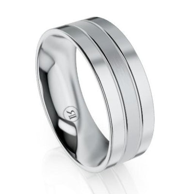 Dual Grooves Brushed Centre Platinum Wedding Ring