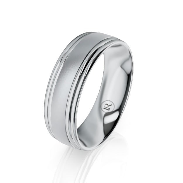 Dual Polished Grooves Brushed Centre Platinum Wedding Ring