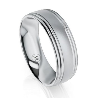 Dual Polished Grooves Brushed Centre Platinum Wedding Ring