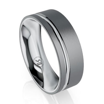 The Lewis Tantalum and Platinum Inner Sleeve Inlay Wedding Ring