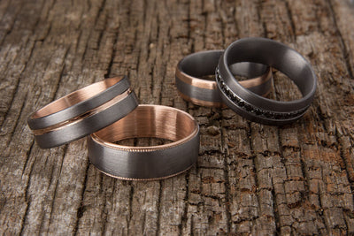 The Lewis Tantalum and Rose Gold Inner Sleeve Inlay Wedding Ring