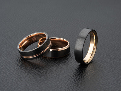 Custom Black Zirconium and Yellow Gold Inlay Wedding Ring