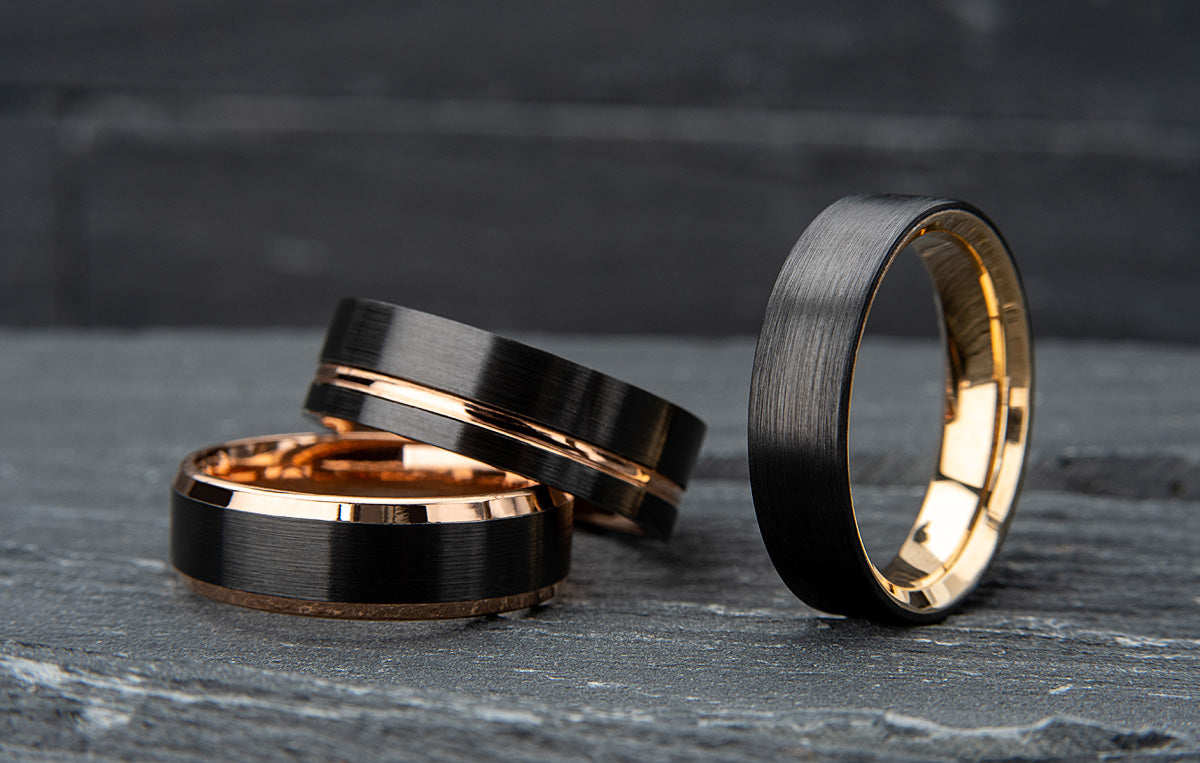 Custom Black Zirconium and Yellow Gold Inlay Wedding Ring