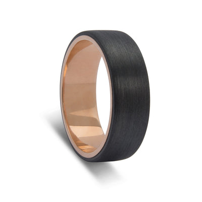 Custom Black Zirconium and Rose Gold Inlay Wedding Ring