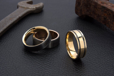 Custom Black Zirconium and Yellow Gold Inlay Wedding Ring