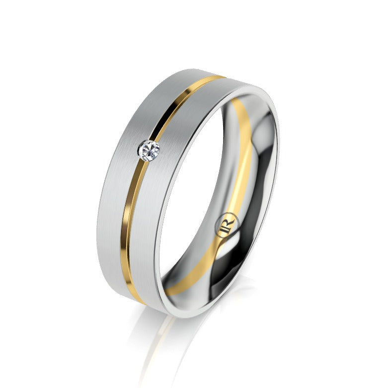 The Spencer Two Tone White Gold Edge Diamond Mens Wedding Ring