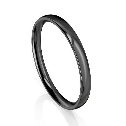 Women's Low Dome Black Zirconium Comfort Fit Wedding Ring (AC)