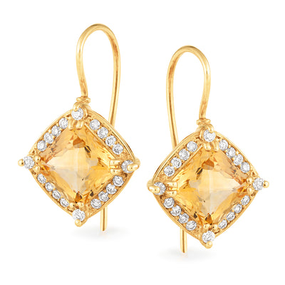 Citrine & Diamond Claw Set Shepherd Hook Earrings