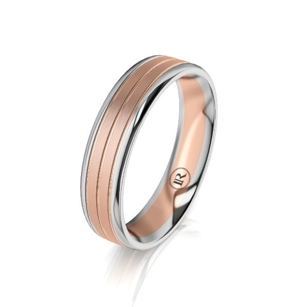 The Theodore White and Rose Gold Dual Grooved Mens Wedding Ring by Infinity