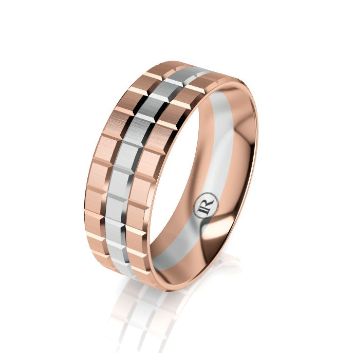 The Aspen Two Tone Rose & White Gold Notched Wedding Ring